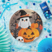 Assiettes En Carton Chouette fantôme mignonne et Citrouille Halloween  (Fête)