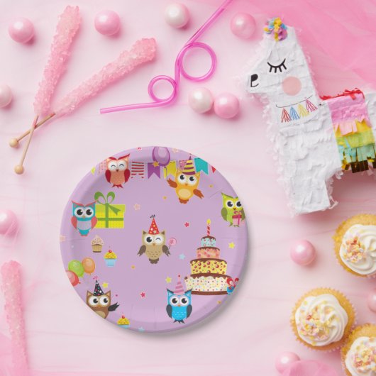 Assiettes En Carton chouette fête d'anniversaire (Fête)