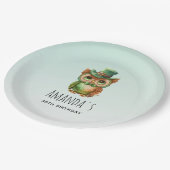 Assiettes En Carton Chouette mignonne dans un chapeau vert Anniversair (Angle)