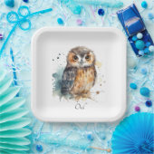 Assiettes En Carton Chouette mignonne en aquarelle personnalisable (Fête)
