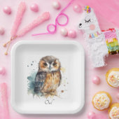 Assiettes En Carton Chouette mignonne en aquarelle personnalisable (Fête)
