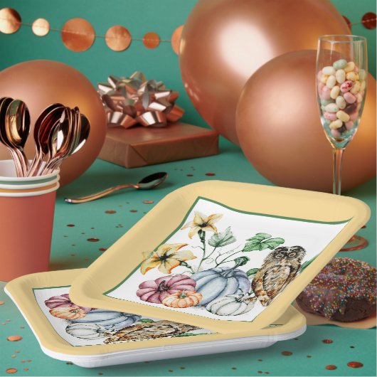Assiettes En Carton Chouette mignonne et citrouilles d'automne (Multi)