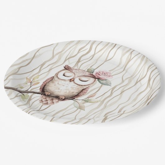 Assiettes En Carton Chouette rose enchantée Anniversaire (Angle)