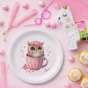 Assiettes En Carton Chouette rose mignonne en coupe