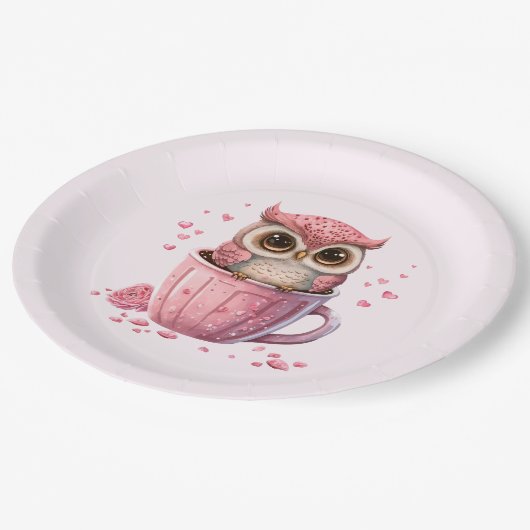Assiettes En Carton Chouette rose mignonne en coupe (Angle)