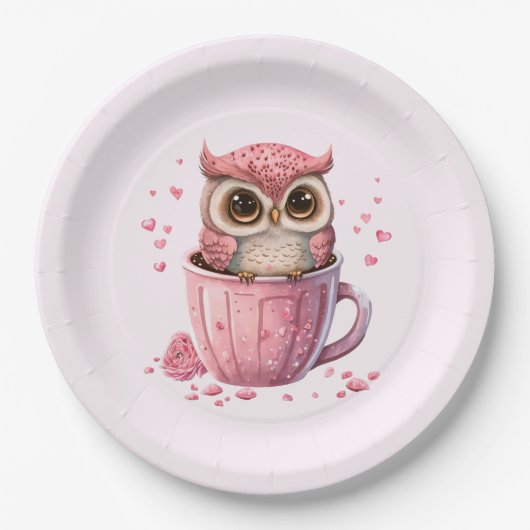 Assiettes En Carton Chouette rose mignonne en coupe (Devant)