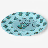 Assiettes En Carton Chouette turquoise et Bleue (Angle)
