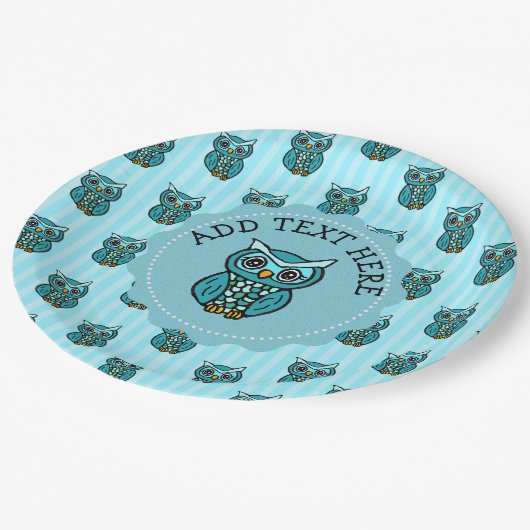 Assiettes En Carton Chouette turquoise et Bleue (Angle)