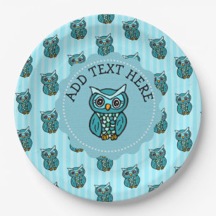 Assiettes En Carton Chouette turquoise et Bleue