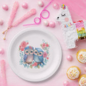 Assiettes En Carton Chouettes amoureuses Assis sur une branche d'arbre (Fête)
