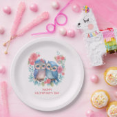 Assiettes En Carton Chouettes amoureuses assis sur une branche d'arbre (Fête)