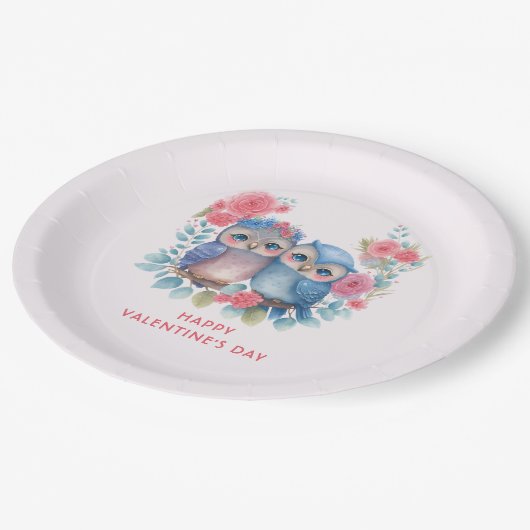 Assiettes En Carton Chouettes amoureuses assis sur une branche d'arbre (Angle)