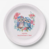 Assiettes En Carton Chouettes amoureuses assis sur une branche d'arbre (Devant)