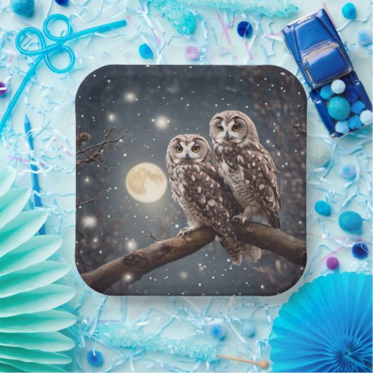 Assiettes En Carton Chouettes avec Pleine lune (Fête)