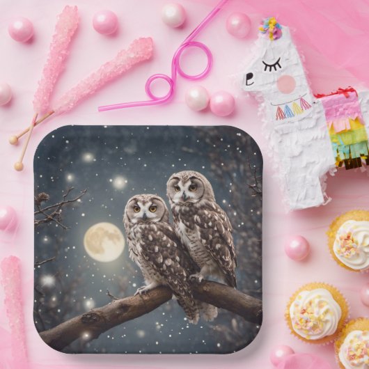 Assiettes En Carton Chouettes avec Pleine lune (Fête)