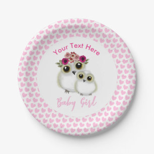 Assiettes En Carton Chouettes Baby shower fille rose Whimsical Personn