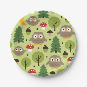 Assiettes En Carton Chouettes Dans La Plaque De Papier Forestier
