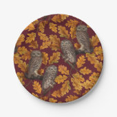 Assiettes En Carton Chouettes d'automne sur rouge foncé (Devant)