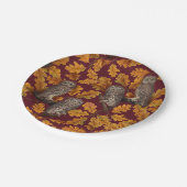 Assiettes En Carton Chouettes d'automne sur rouge foncé (Angle)