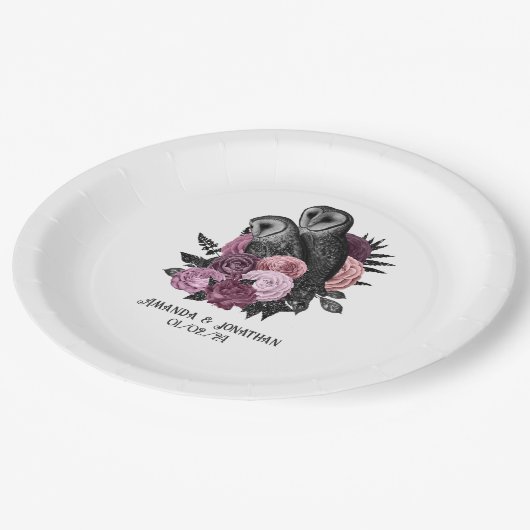 Assiettes En Carton Chouettes gothiques du glam floral Mauve (Angle)