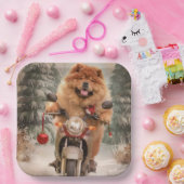 Assiettes En Carton Chow Chow Chien chevauchant la moto Noël (Fête)
