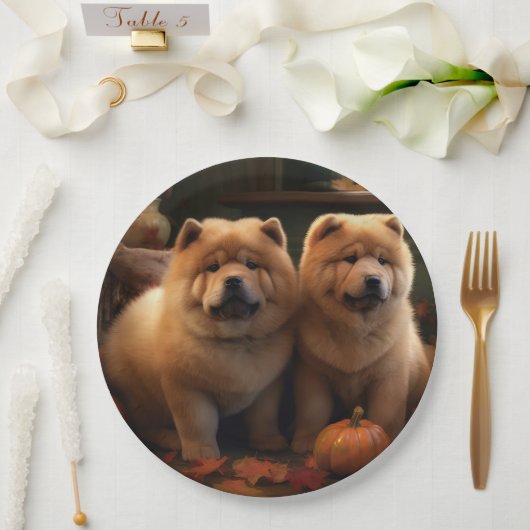 Assiettes En Carton Chow Chow Chiot Automne Citrouille de plaisir (Mariage)