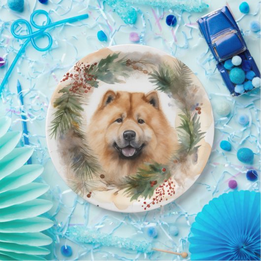 Assiettes En Carton chow chow Christmas Wreath Festive Pup (Fête)
