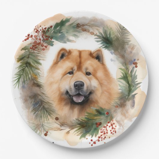 Assiettes En Carton chow chow Christmas Wreath Festive Pup (Devant)