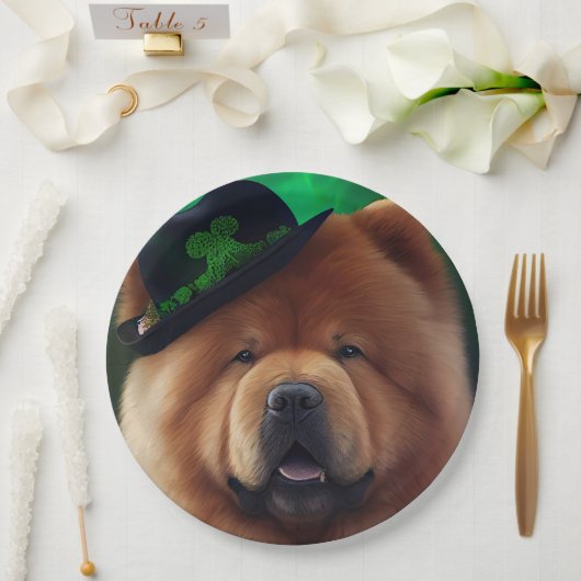 Assiettes En Carton Chow Chow Dog en tenue de la Saint Patrick (Mariage)