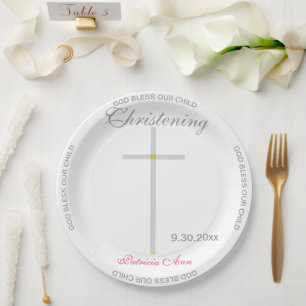 Assiettes En Carton Christening Pink Girl Name Silver Cross