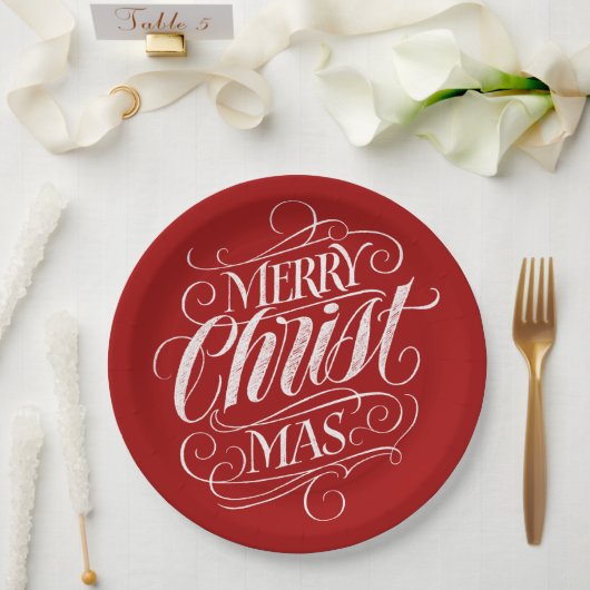 Assiettes En Carton Christian Joyeux Noël Chalk en rouge (Mariage)
