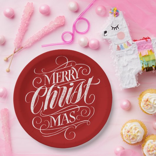 Assiettes En Carton Christian Joyeux Noël Chalk en rouge (Fête)