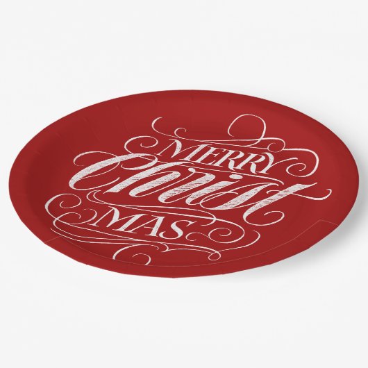 Assiettes En Carton Christian Joyeux Noël Chalk en rouge (Angle)