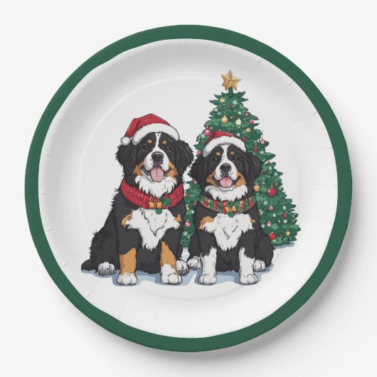 Assiettes En Carton Christmas Bernese Mountain Dogs (Devant)