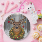 Assiettes En Carton Christmas Buck Wearing a Glowing Wreath (Fête)