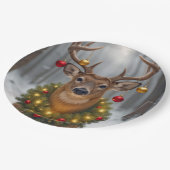 Assiettes En Carton Christmas Buck Wearing a Glowing Wreath (Angle)