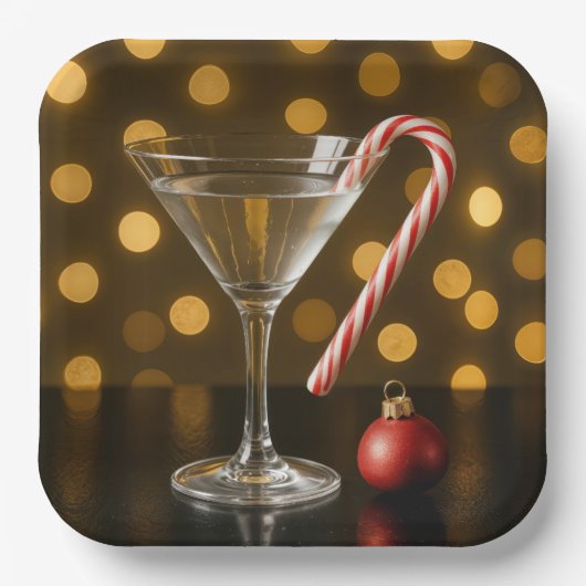 Assiettes En Carton Christmas Candy Cane On a Martini Glass (Recto)