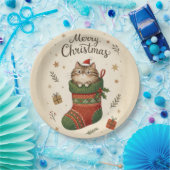 Assiettes En Carton Christmas Cat in Stocking (Fête)