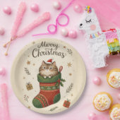 Assiettes En Carton Christmas Cat in Stocking (Fête)