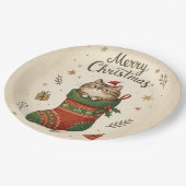 Assiettes En Carton Christmas Cat in Stocking (Angle)