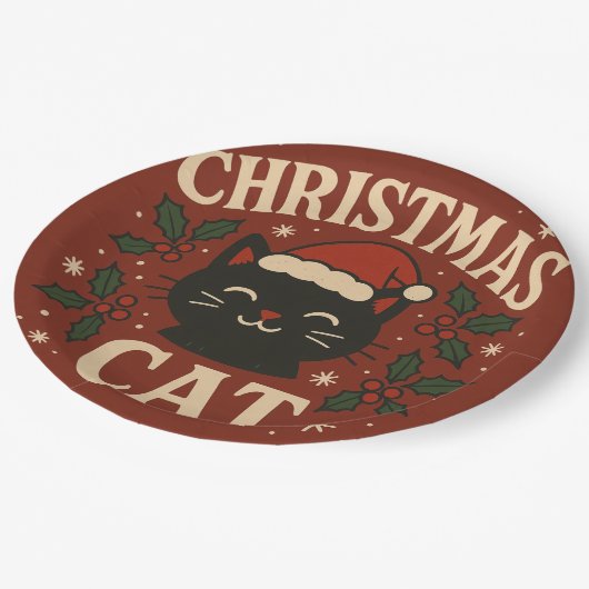 Assiettes En Carton Christmas Cat Paper Plate (Angle)