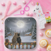 Assiettes En Carton Christmas Cats Cuddling On a Snowy Fence (Fête)