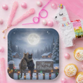 Assiettes En Carton Christmas Cats Embracing On a Snowy Fence (Fête)