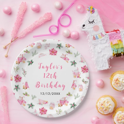 Assiettes En Carton Christmas Cookies and Cocoa Birthday Party Pink (Fête)