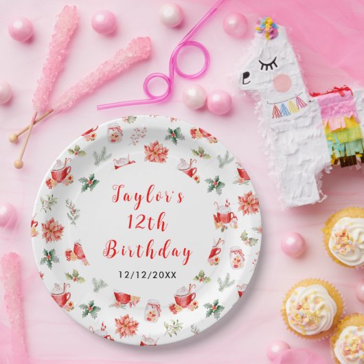 Assiettes En Carton Christmas Cookies and Cocoa Birthday Party Red (Fête)