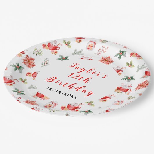 Assiettes En Carton Christmas Cookies and Cocoa Birthday Party Red (Angle)