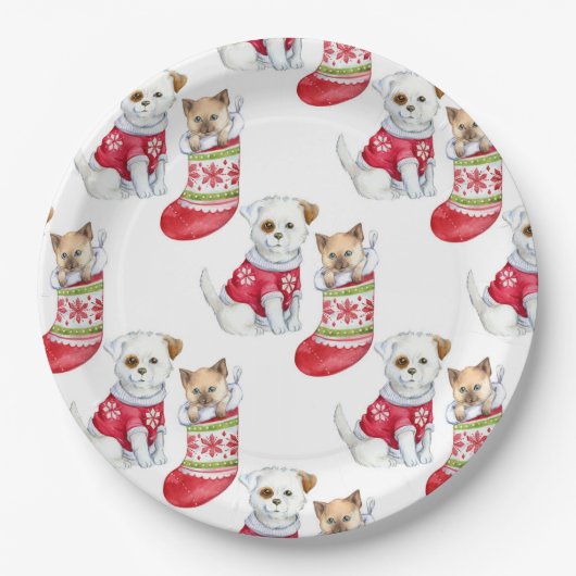 Assiettes En Carton Christmas Dog & Cat (Devant)