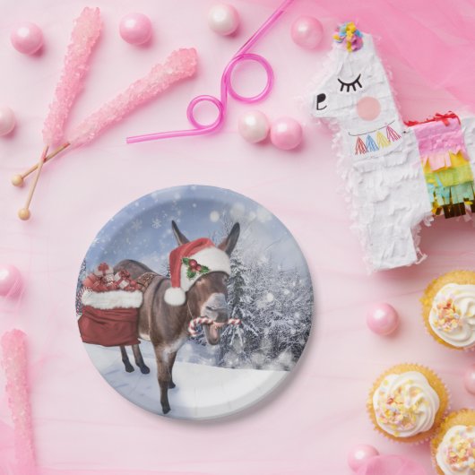 Assiettes En Carton Christmas donkey with funny (Fête)