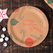 Assiettes En Carton Christmas Doodle Pattern | Snowmen, Trees & Candy
