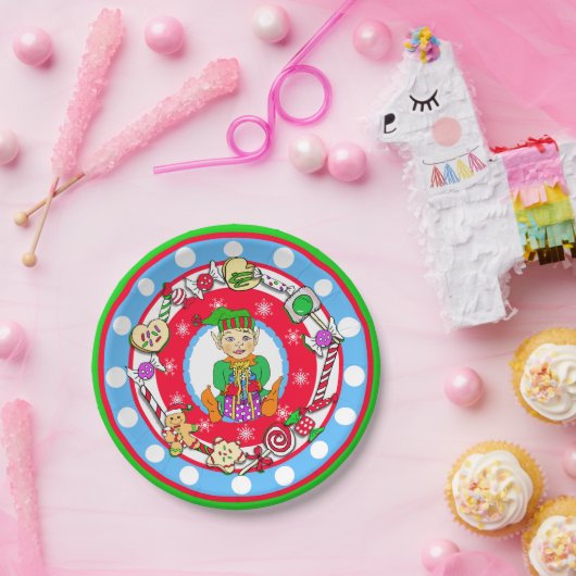 Assiettes En Carton Christmas Elf Boy Whimsical Candy Polka Dot (Fête)